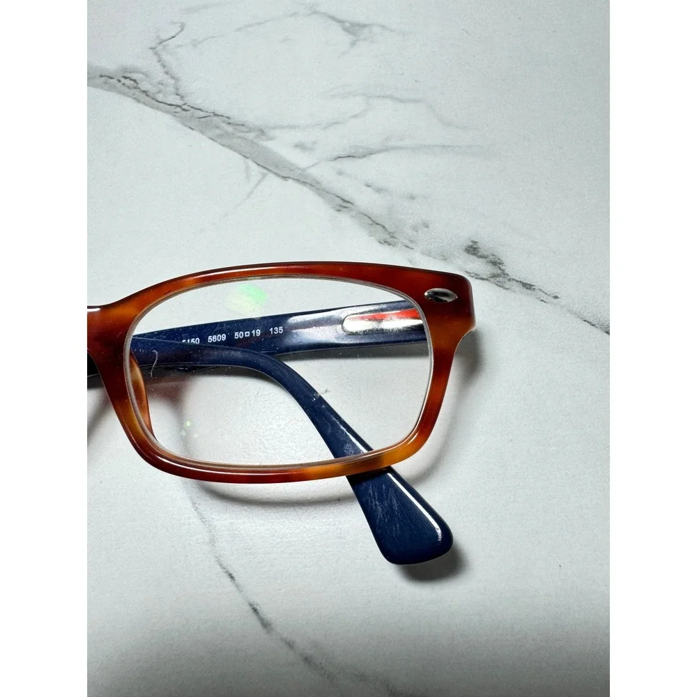 Ray-Ban RB 5150 5609 Brown Tortoise Navy Blue Rectangular Eyeglasses 50-19-135